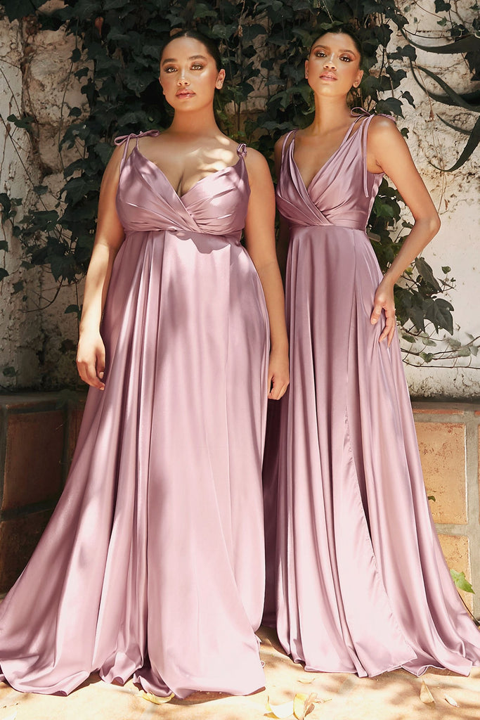 Flowy Satin A-Line Skirt with High Leg Slit Fitted on Waist Bodice Vintage Neckline with Tied Straps Prom Gown CDBD105 Sale