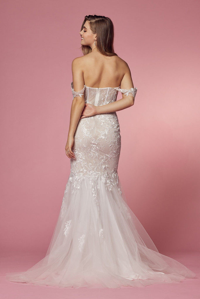 Sweetheart Off Shoulder Tulle Skirt Mermaid Long Wedding Dress NXJS924