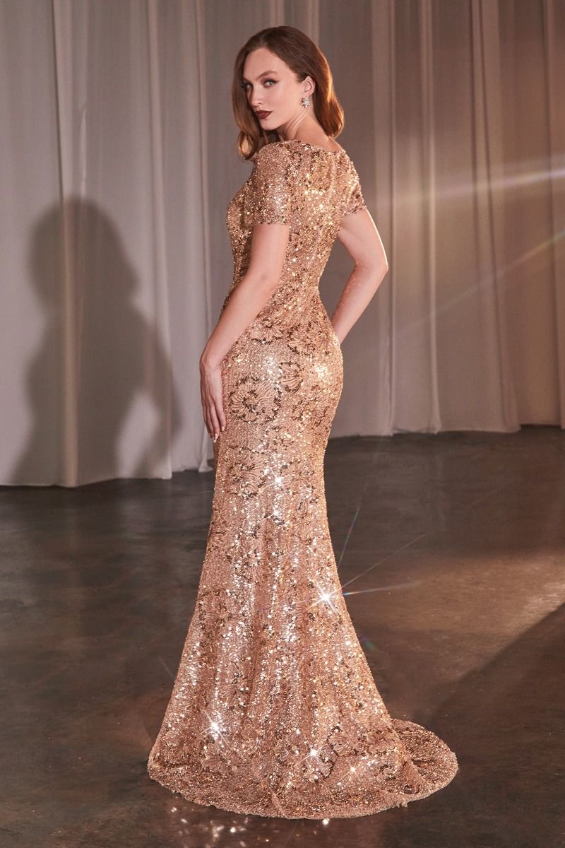 mermaid rose gold sequin dress Mermaid Sparkly Rose Gold Evening Dress With Sequin Applique
