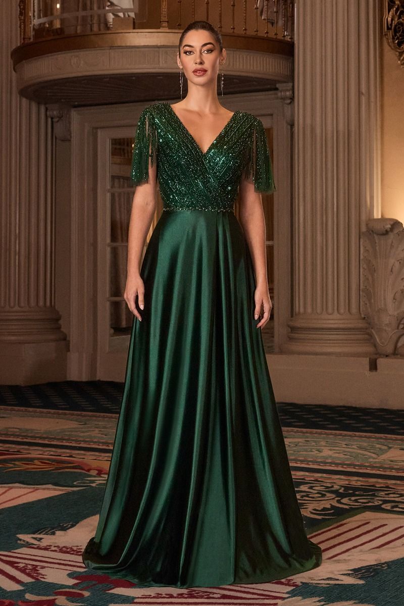 Sequins Embellished Long Mother Of Bride Gown w/ Flutter... –