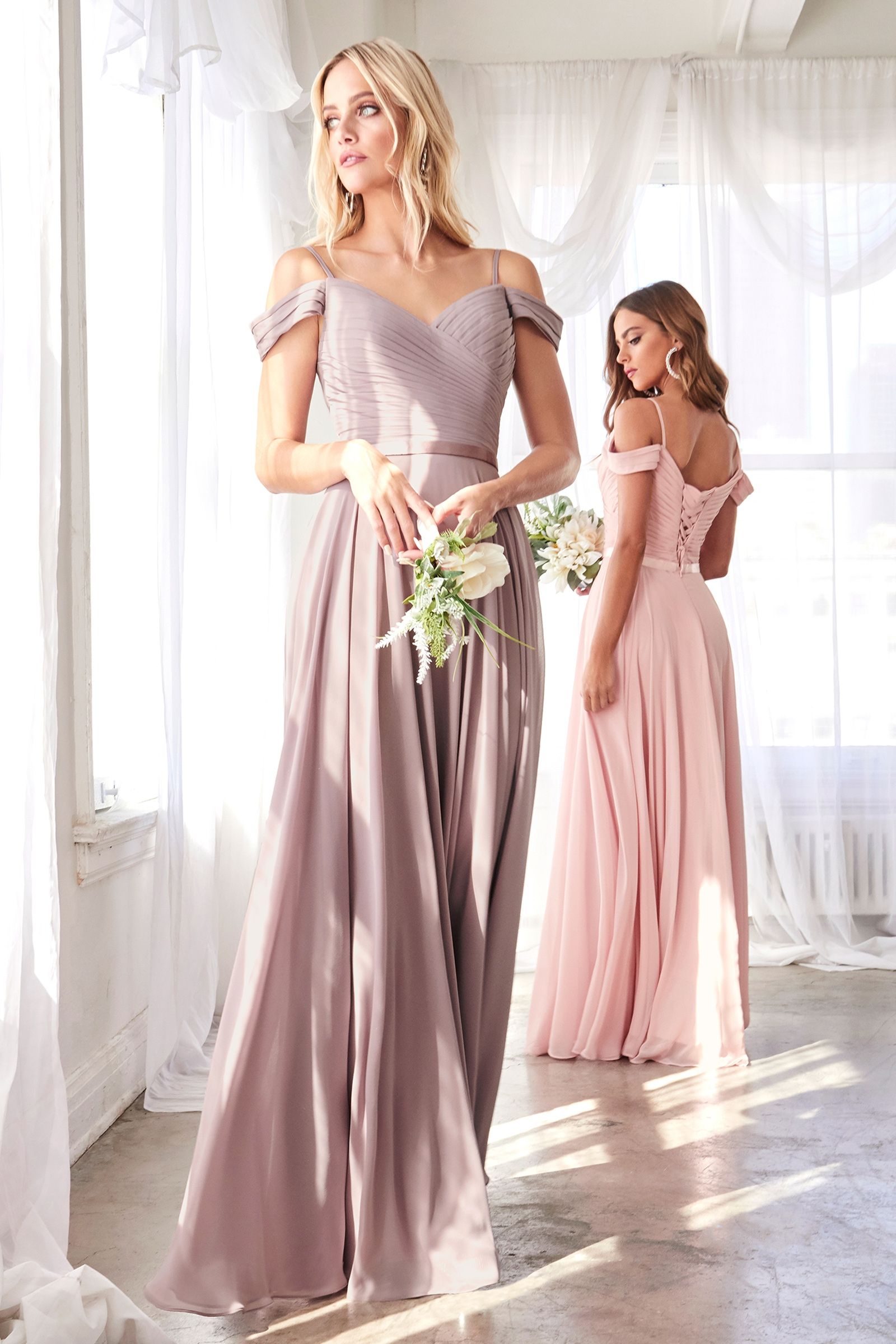 A-Line Chiffon Off Shoulder Corset Back Long Bridesmaid... –
