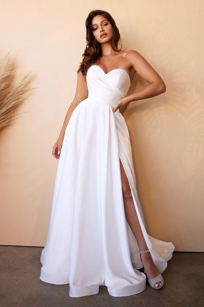 Satin Strapless Bridal Gown Fitted Sweetheart Neckline Corset Modern Wedding Look A-line Skirt with High Leg Slit CDCD0166W Sale
