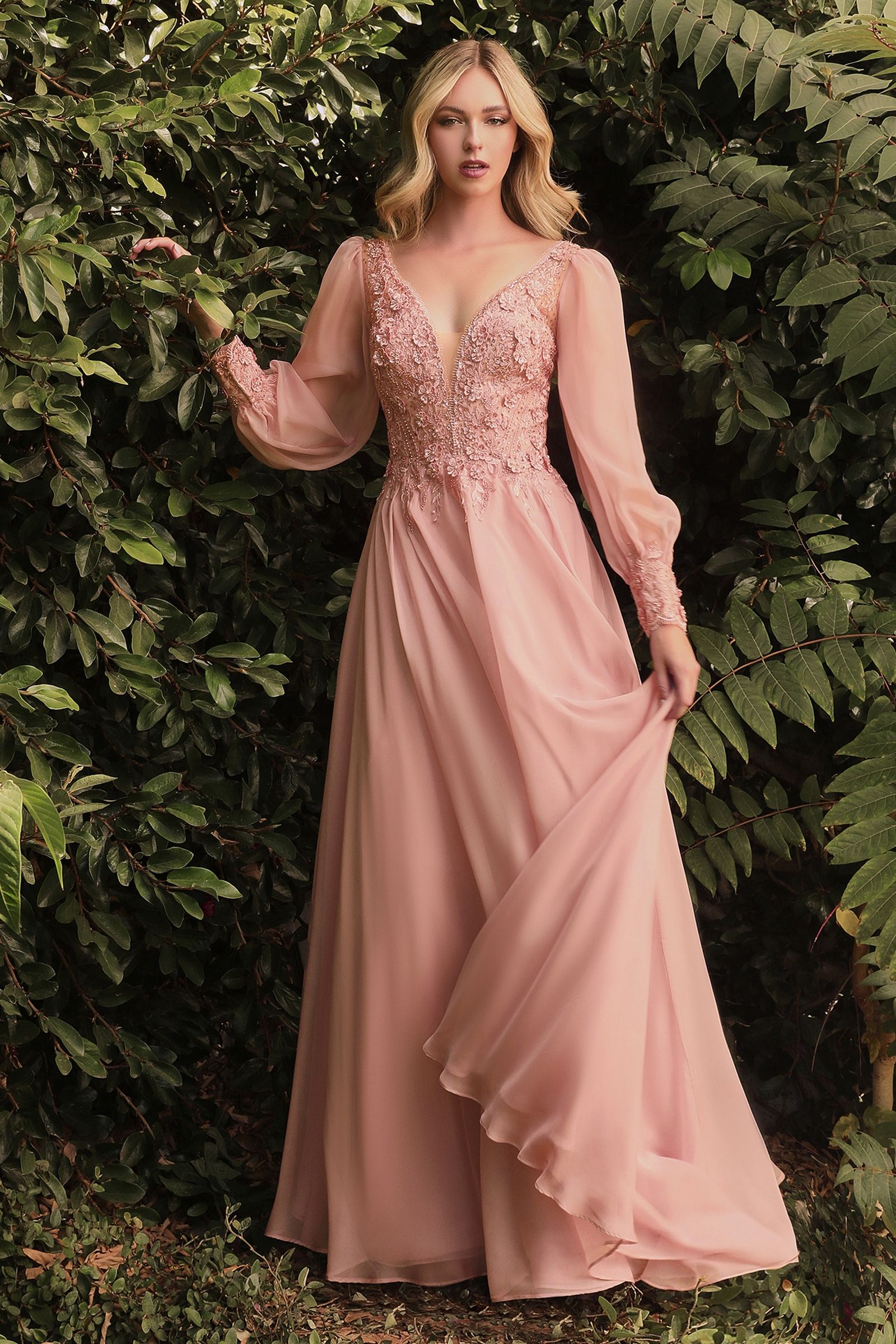 Elegant Rose Gold Mother of the Bride Dresses V-Neck Long Sleeves