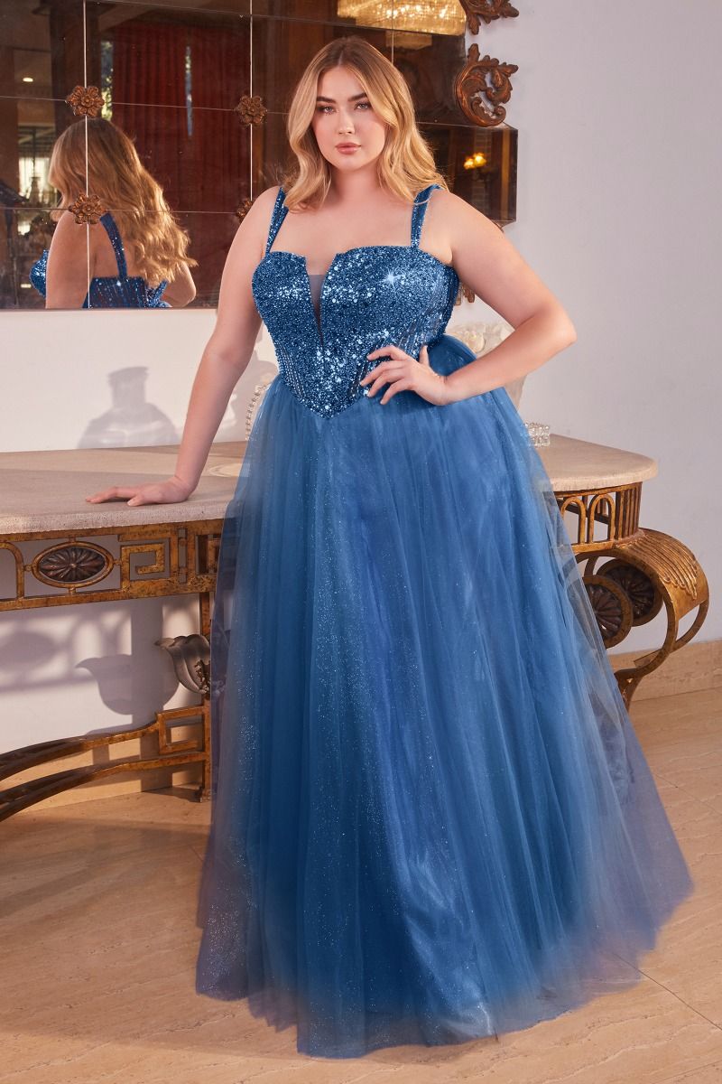 Blue, Gold & Purple Plus Size Glitter Corset Ball Gown |... –