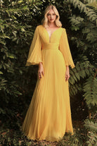 Pleated Chiffon Prom & Ball Gown Deep v-neckline Bodice with Open Back and Covered Shoulders Fairy Mother of the Bride Dress CDCD242 Sale-Bridesmaid Dress-smcfashion.com