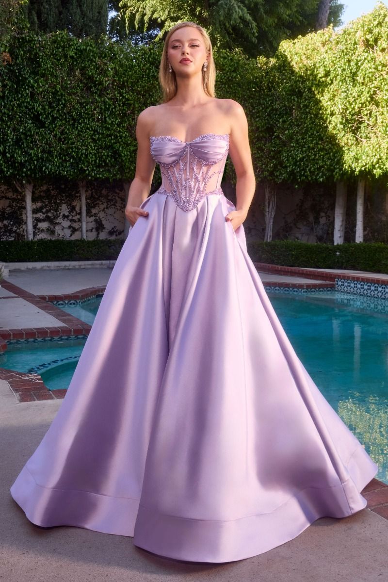 Strapless A-line Graduation Mikado Gown w/ Charming... –