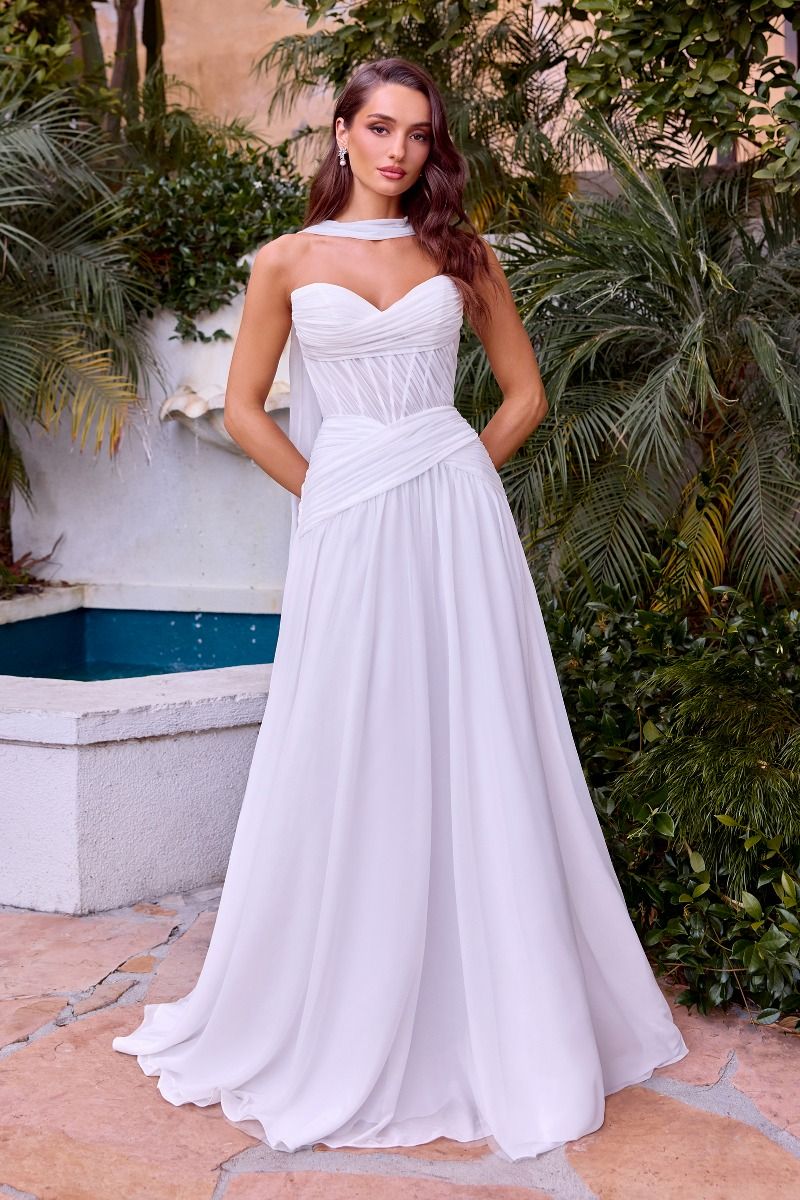 Strapless A-Line Solid Chiffon Bridal Gown w/ Sheer... –