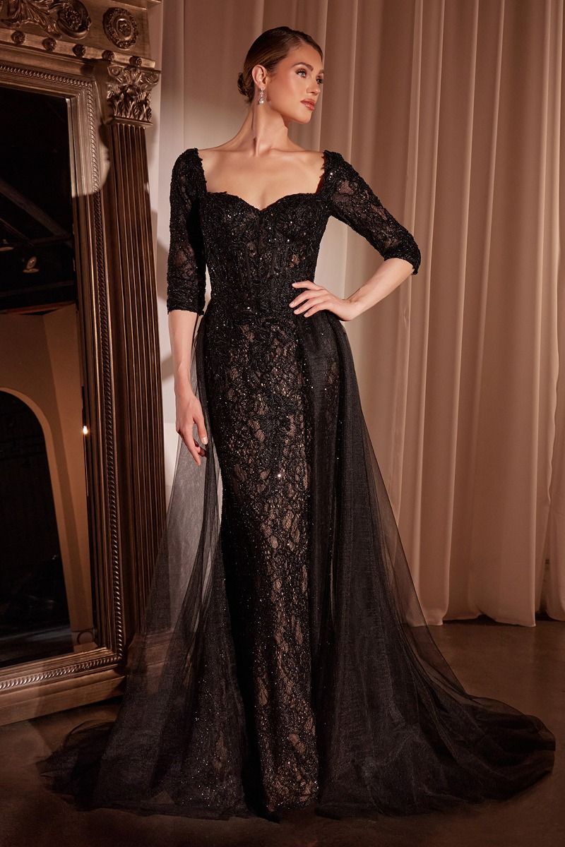 LONE SLEEVE LACE FITTED DRESS & OVERSKIRT CDCD749 LONE SLEEVE LACE FITTED DRESS & OVERSKIRT CDCD749