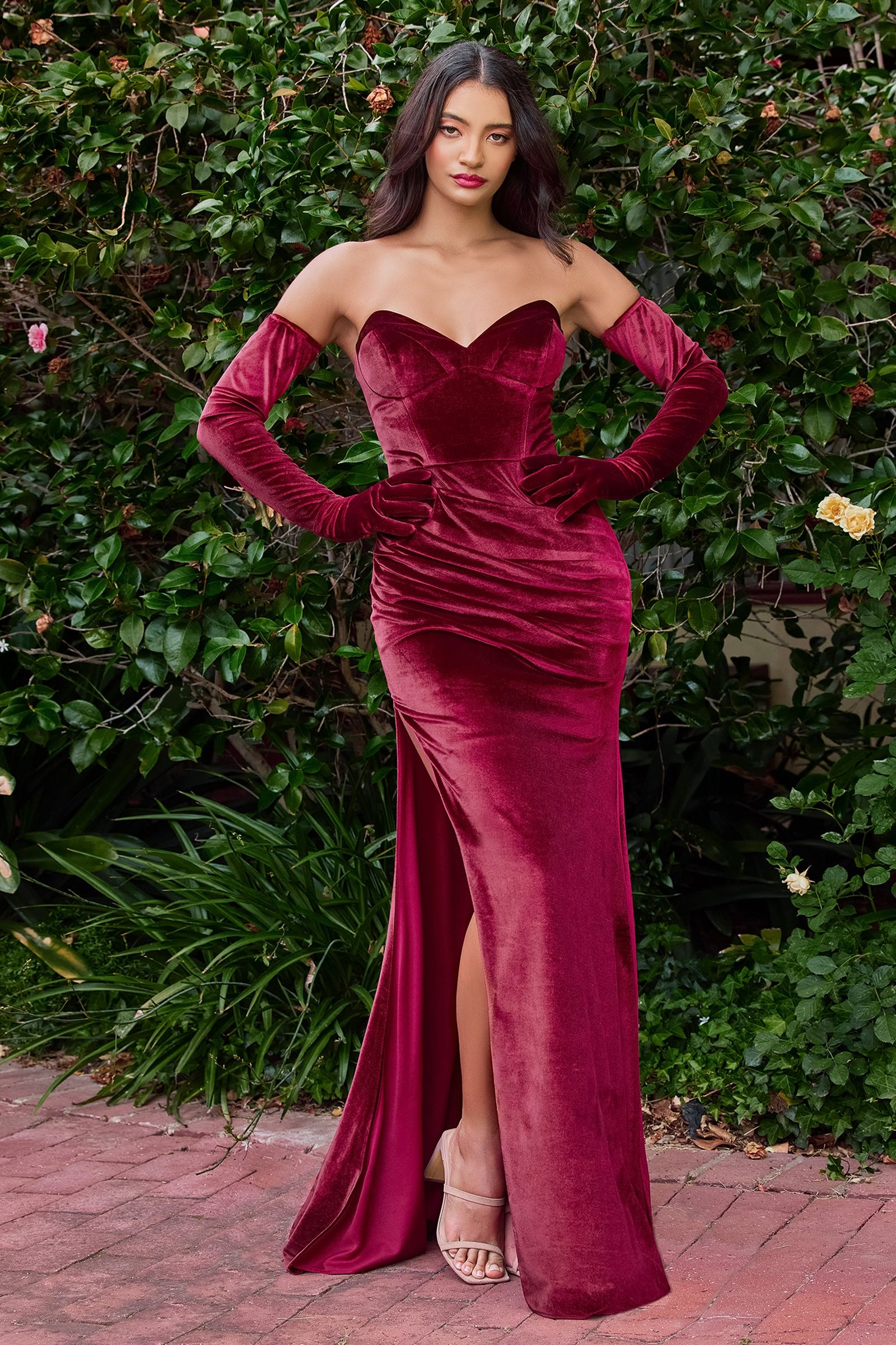 VELVET STRAPLESS FITTED GOWN WITH GLOVES CDCH176 – smcfashion.com VELVET STRAPLESS FITTED GOWN WITH GLOVES CDCH176 – smcfashion.com