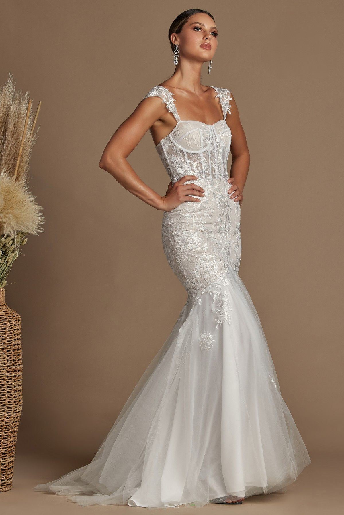 Sweetheart Off Shoulder Tulle Skirt Mermaid Long Wedding Dress NXJS924-Wedding Dress-smcfashion.com