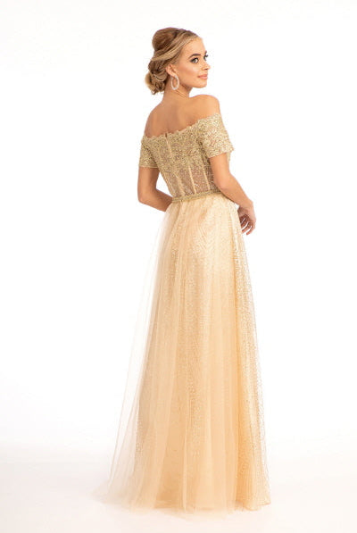 Glitter Print Mesh Cut-Away Shoulder A-Line Dress GLGL2942-MOTHER OF BRIDE-smcfashion.com