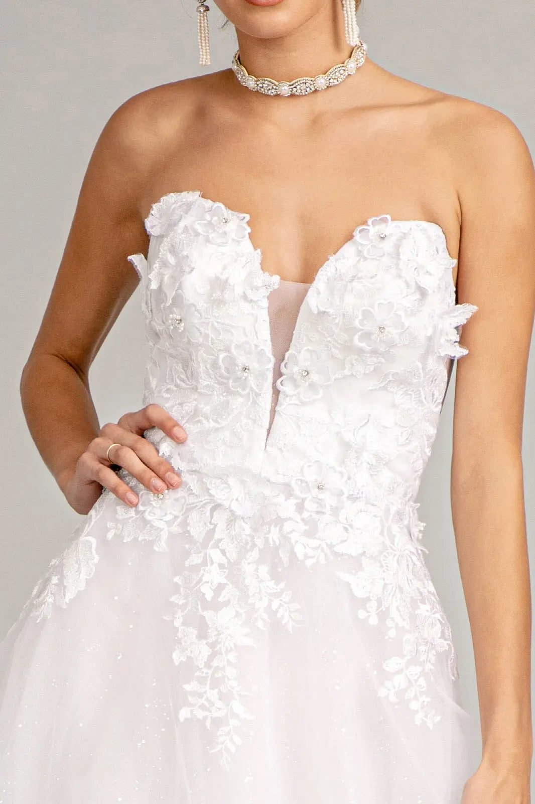 3 d flower embellished mesh wedding gown w rhinestone and glitter embellished GLGL3010 smcfashion.com 3 d flower embellished mesh wedding gown w rhinestone and glitter embellished GLGL3010 smcfashion.com