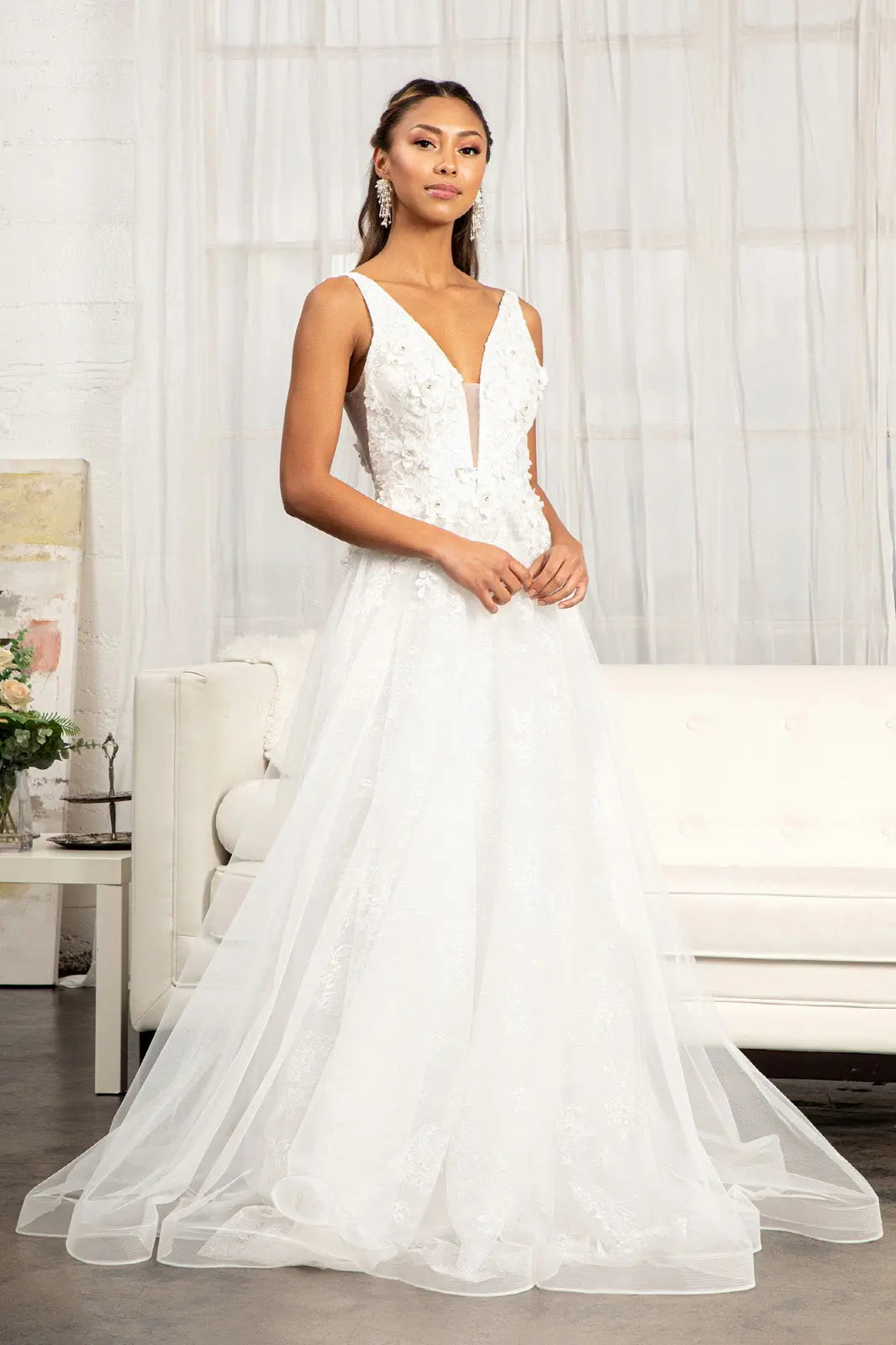 embroidered mesh prom dress GL3069 | Glitter Embroidery Mesh Mermaid Long Dress