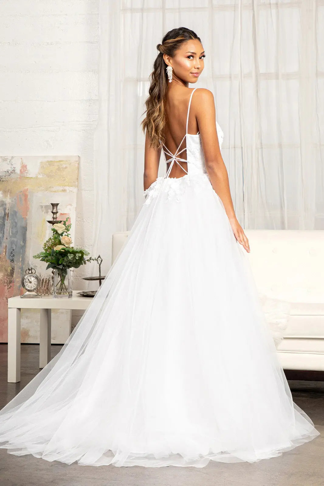 Embroidery 3d floral applique embellished v neck mesh wedding dress GLGL3013 smcfashion.com Embroidery 3d floral applique embellished v neck mesh wedding dress GLGL3013 smcfashion.com