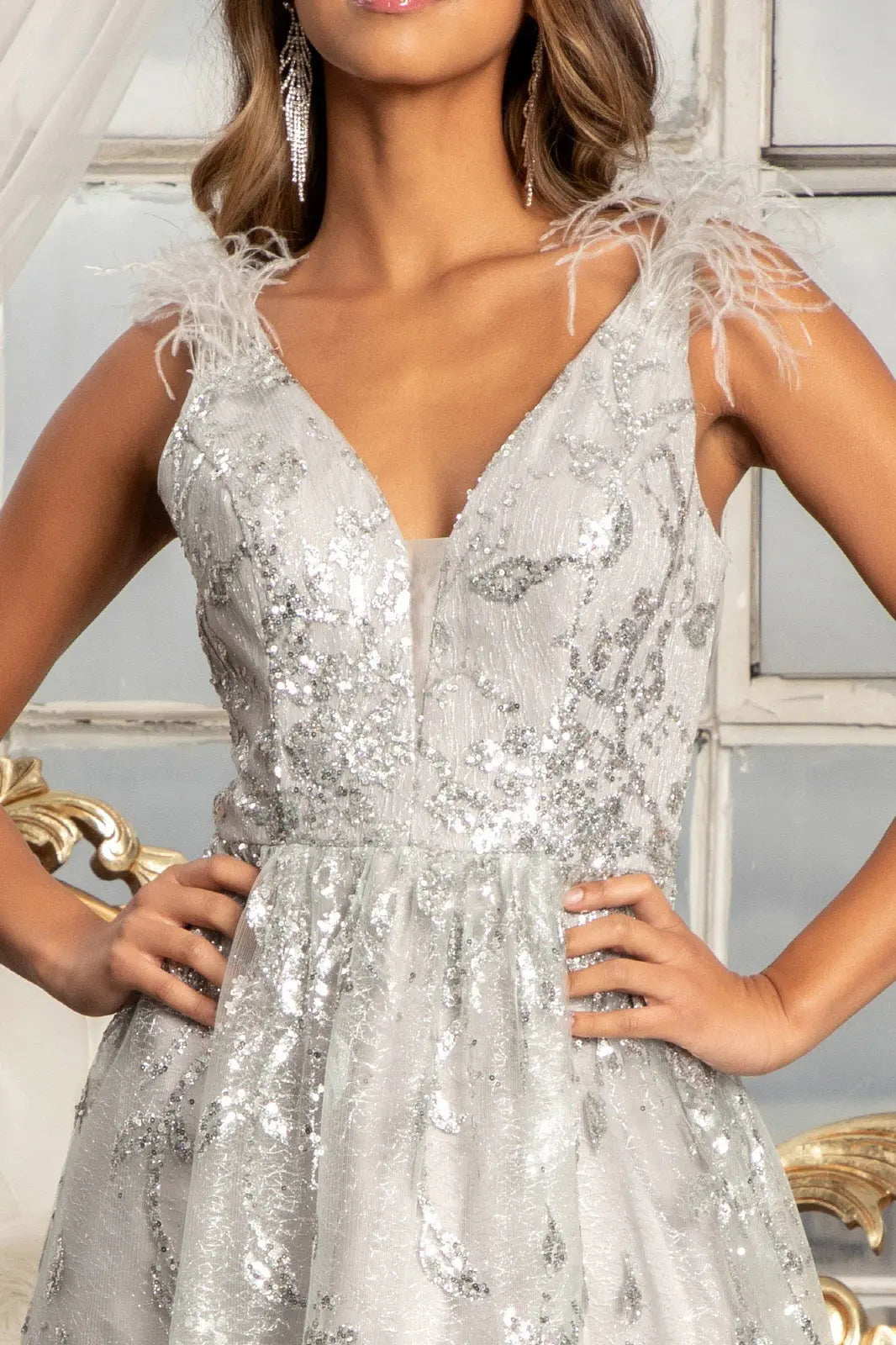 dress open glitter Glitter Print A-Line Dress Sequined Applique, Open Back, & Sequin Ballgown CDJ840