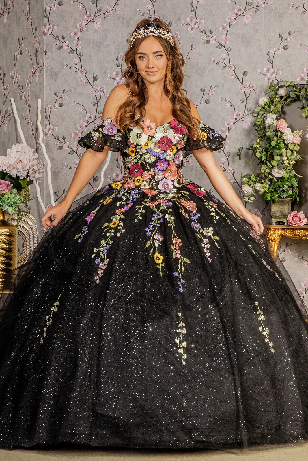 3 d flower applique mesh quinceanera gown w detachable short sleeves GLGL3177 smcfashion.com 3 d flower applique mesh quinceanera gown w detachable short sleeves GLGL3177 smcfashion.com