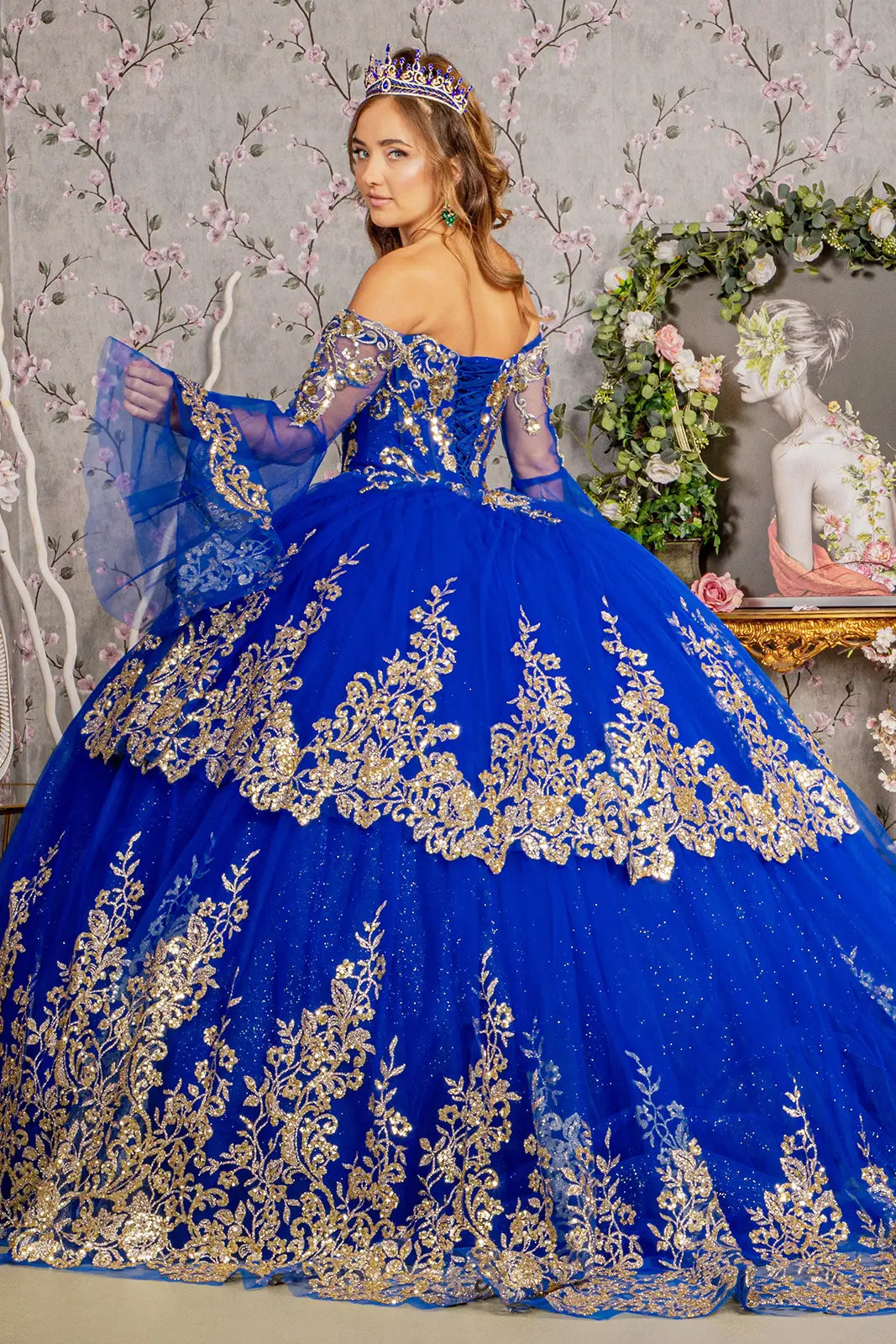 slim fit dress slacks Gold sequin off shoulder mesh ball gown w detachable long sleeves GLGL3184  – smcfashion.com