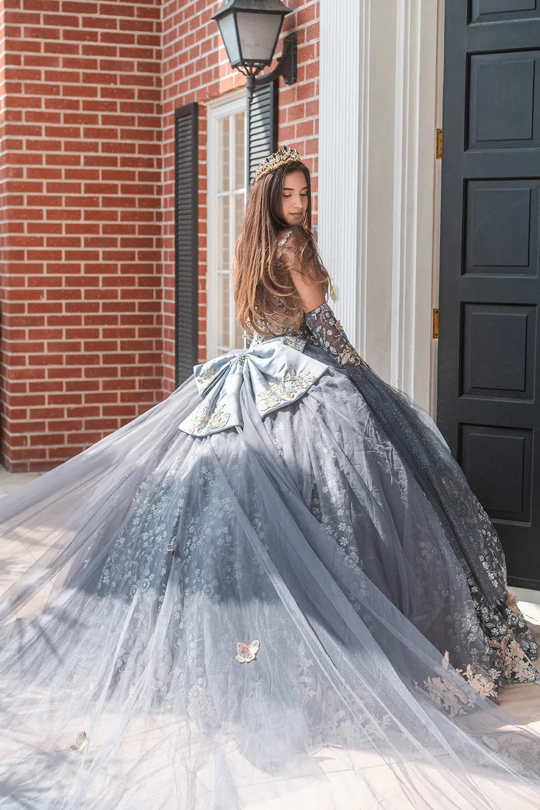big glitter wedding dresses Glitter Tulle Wedding Dress Puffy Sleeves Open Back main image 1