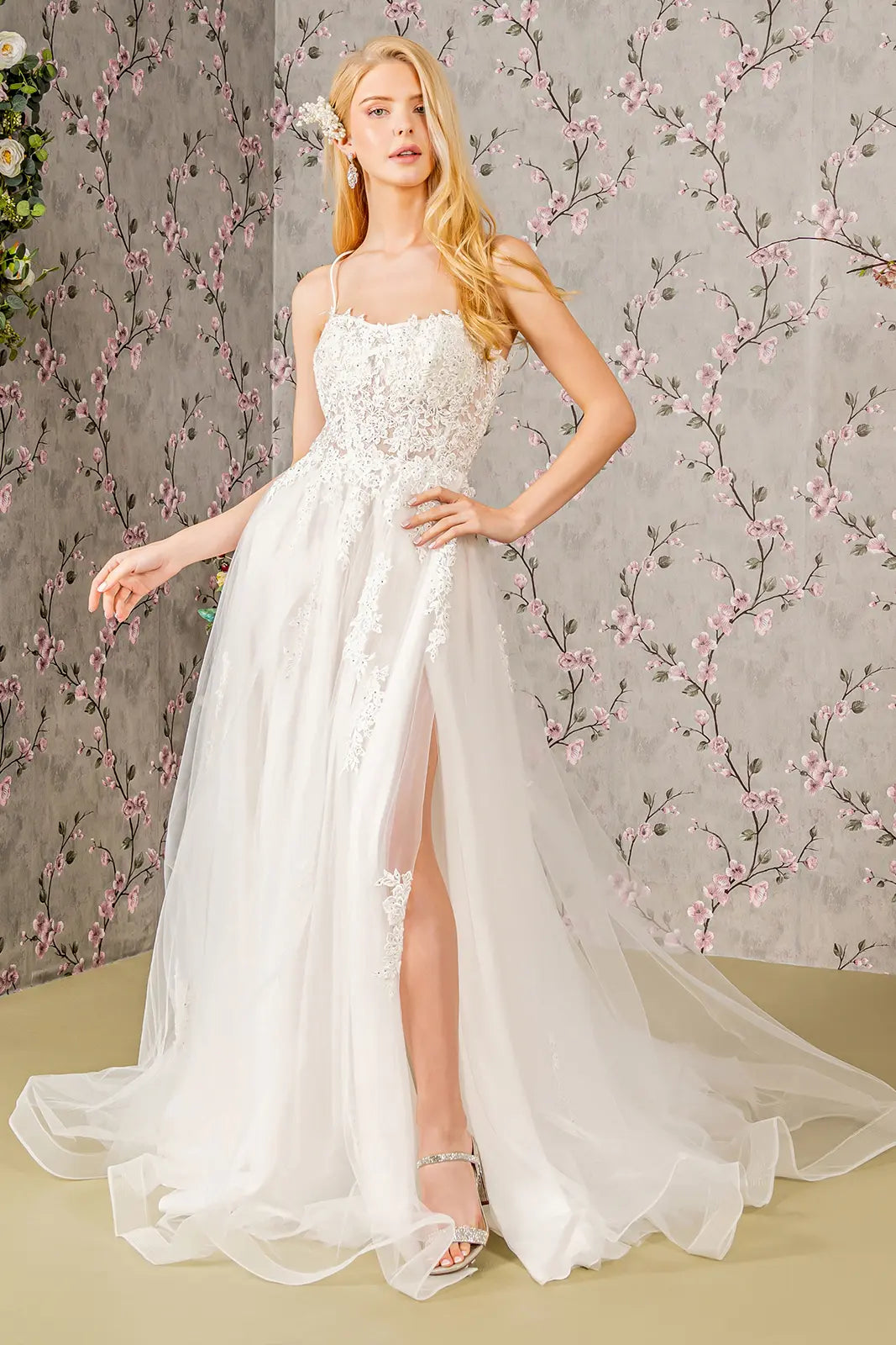 Embroidery bead sheer bodice open back mesh wedding gown GLGL3417 –  smcfashion.com