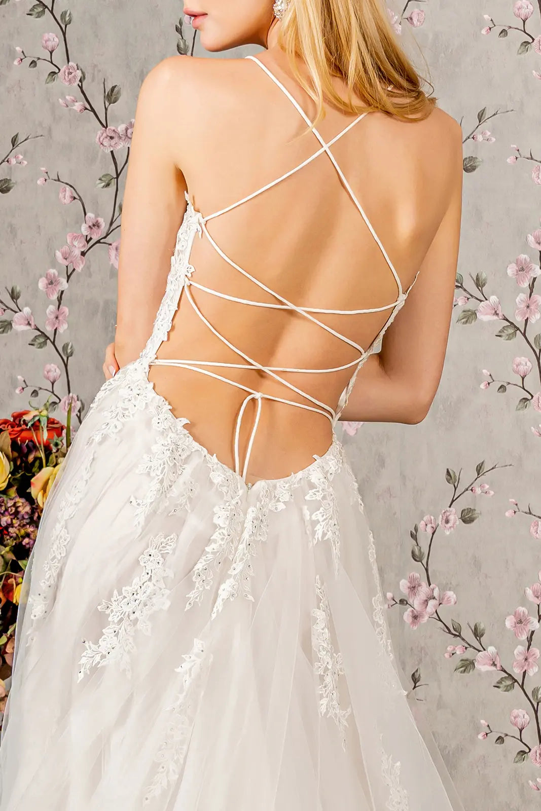 strapless open back dress Embroidery bead sheer bodice open back mesh wedding gown GLGL3417 –  smcfashion.com