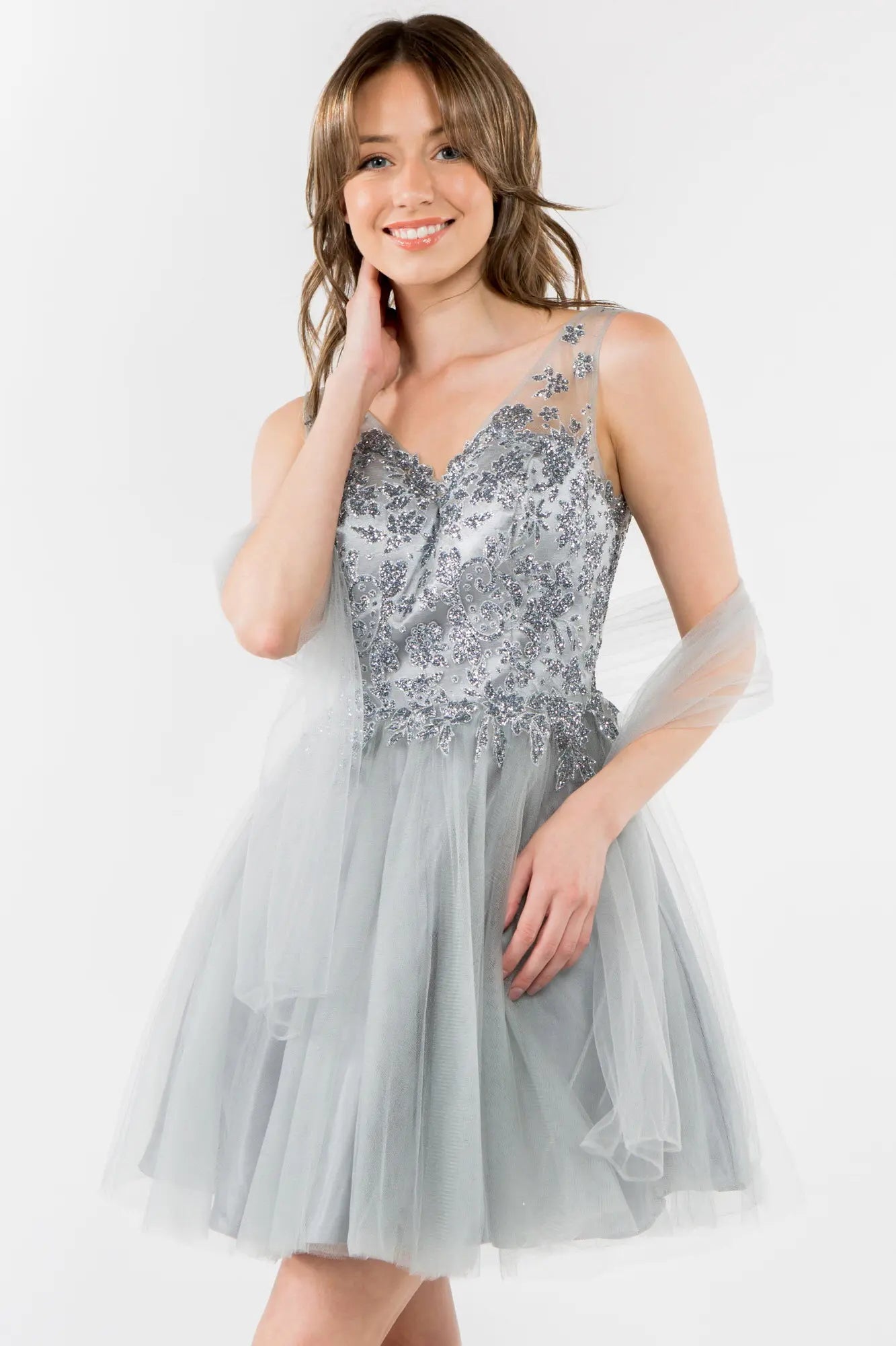 tulle short embellished bodice homecoming dress Short A-Line Prom Dress with Glitter Tulle