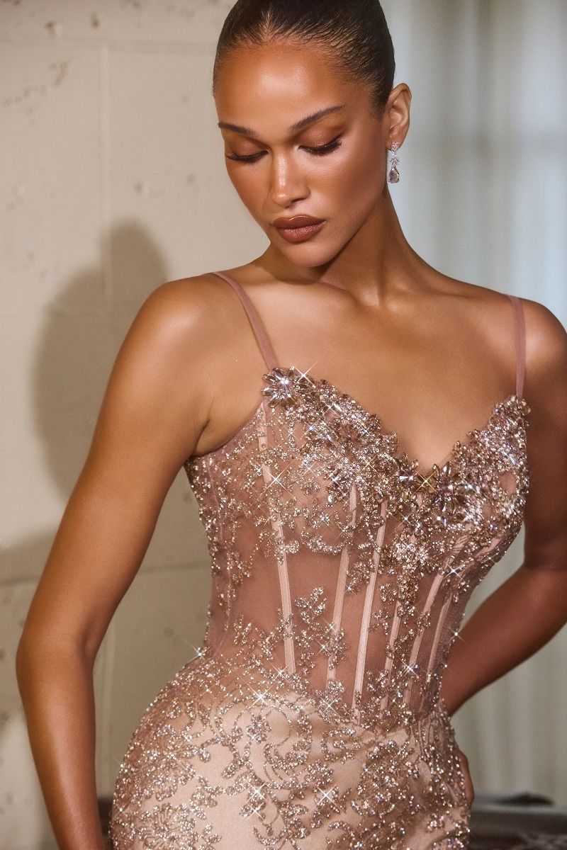 mocha gold prom dress One-Shoulder Long Prom Dress with Glitter
