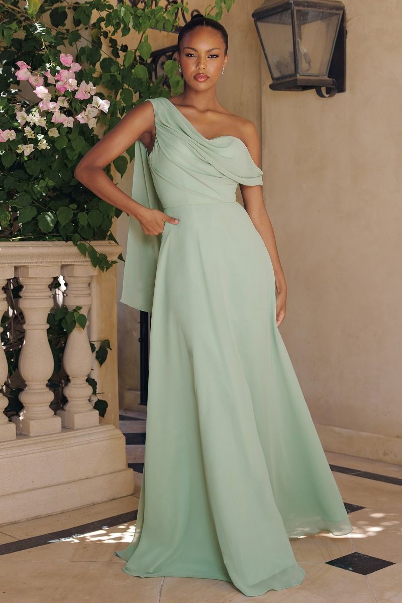 one strap bridesmaid dresses One-Shoulder Draped Skirt Satin Trumpet Gown