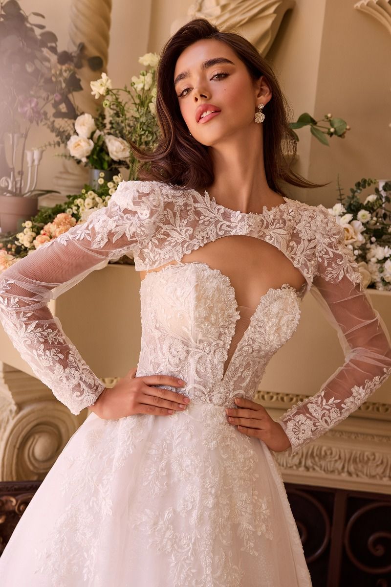 corset wedding dresses online Simple Floral Embellished Corset Bodice Plunge Neck Wedding Gown 36