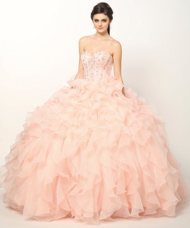 Beaded Corset Bodice With Organza Ruffle Skirt Long Quinceanera Dress JT1418-Quinceanera-smcfashion.com