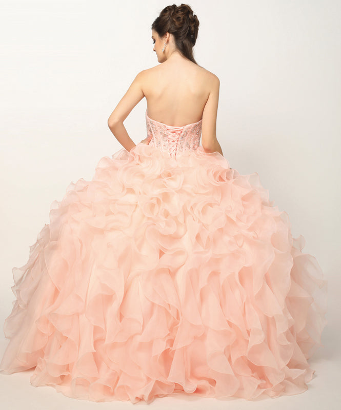 Beaded Corset Bodice With Organza Ruffle Skirt Long Quinceanera Dress JT1418-Quinceanera-smcfashion.com