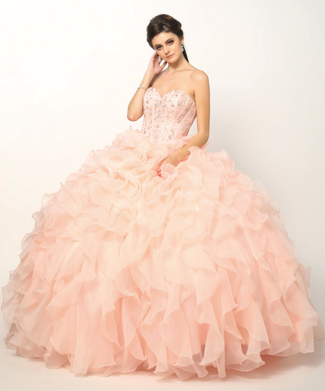 Beaded Corset Bodice With Organza Ruffle Skirt Long Quinceanera Dress JT1418-Quinceanera-smcfashion.com