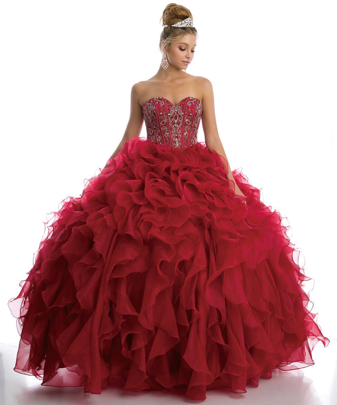 Beaded Corset Bodice With Organza Ruffle Skirt Long Quinceanera Dress JT1418-Quinceanera-smcfashion.com