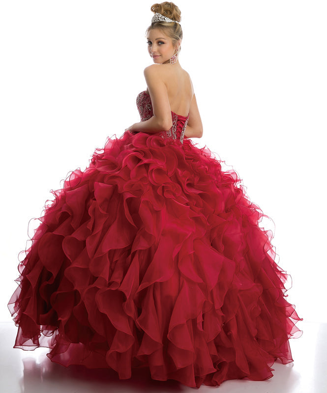 Beaded Corset Bodice With Organza Ruffle Skirt Long Quinceanera Dress JT1418-Quinceanera-smcfashion.com