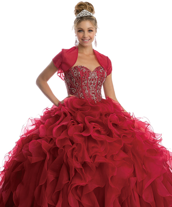 Beaded Corset Bodice With Organza Ruffle Skirt Long Quinceanera Dress JT1418-Quinceanera-smcfashion.com