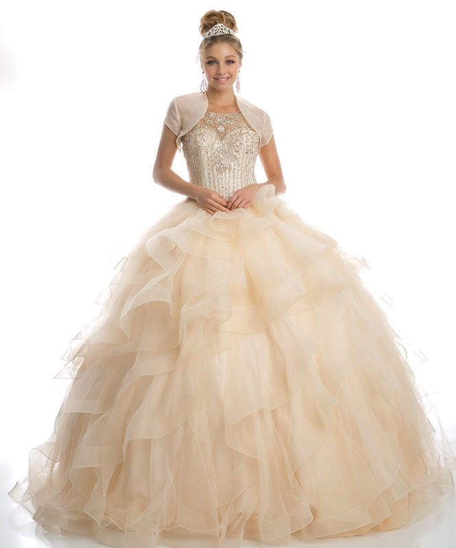 Sweetheart High Neck Ruffled Tulle Skirt Long Quinceanera Dress JT1423-Quinceanera Dress-smcfashion.com