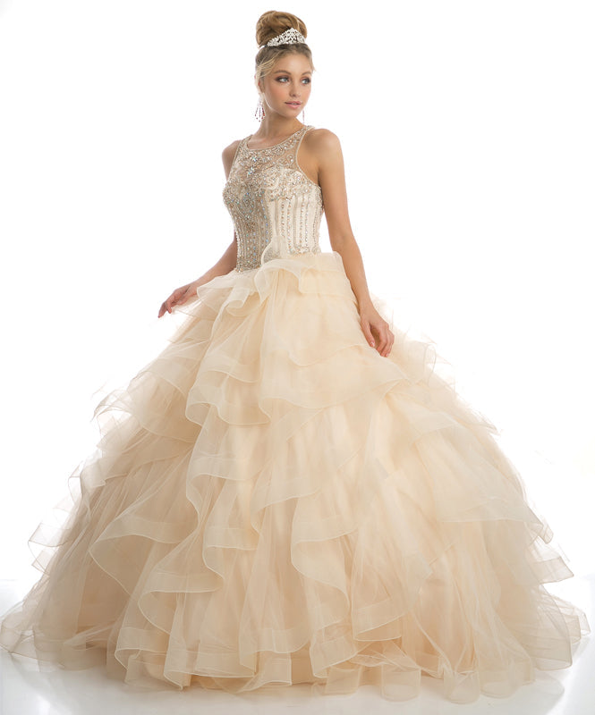 Sweetheart High Neck Ruffled Tulle Skirt Long Quinceanera Dress JT1423-Quinceanera Dress-smcfashion.com