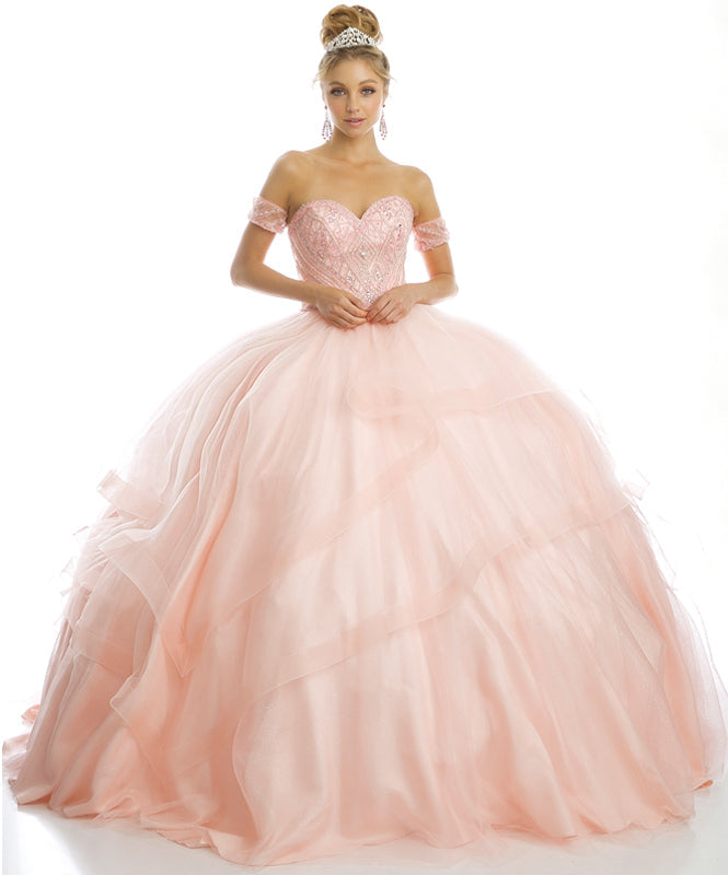 Beaded Embroidery Sweetheart On Glitter Mesh Long Quinceanera Dress JT1424-All Dresses-smcfashion.com
