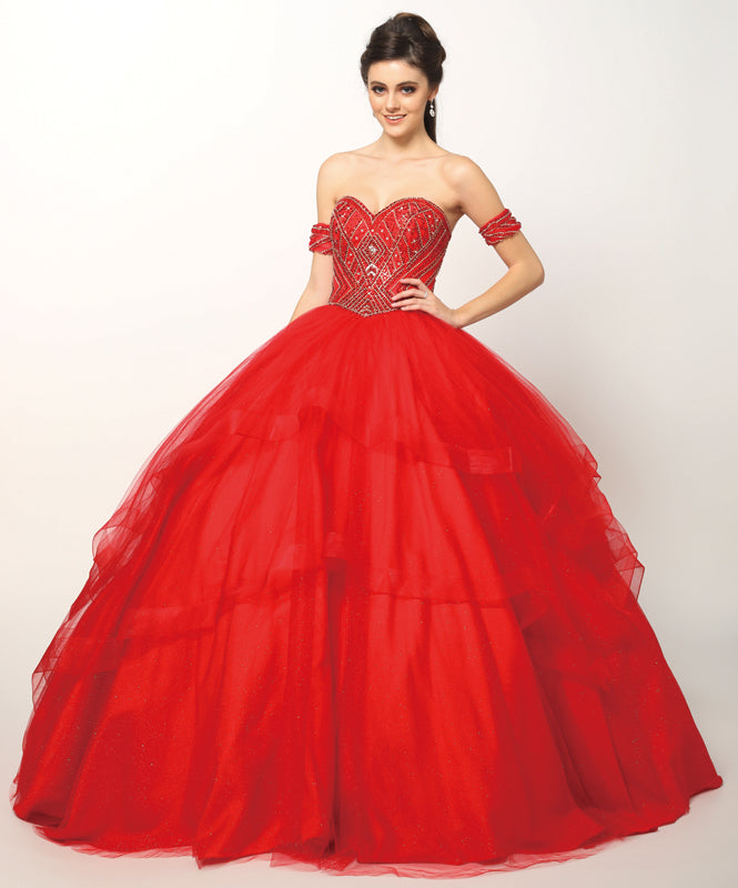 Beaded Embroidery Sweetheart On Glitter Mesh Long Quinceanera Dress JT1424-All Dresses-smcfashion.com