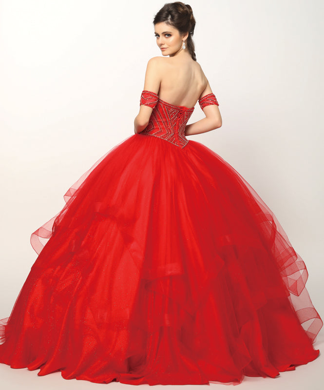 Beaded Embroidery Sweetheart On Glitter Mesh Long Quinceanera Dress JT1424-All Dresses-smcfashion.com