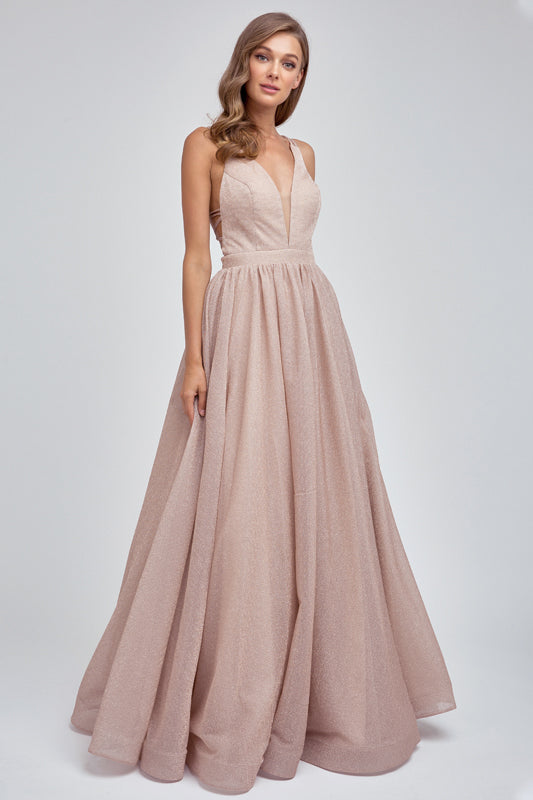 Plunging V-Neck Glitter A-Line Long Prom Dress JT201-Prom Dress-smcfashion.com