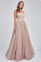 Plunging V-Neck Glitter A-Line Long Prom Dress JT201-Prom Dress-smcfashion.com