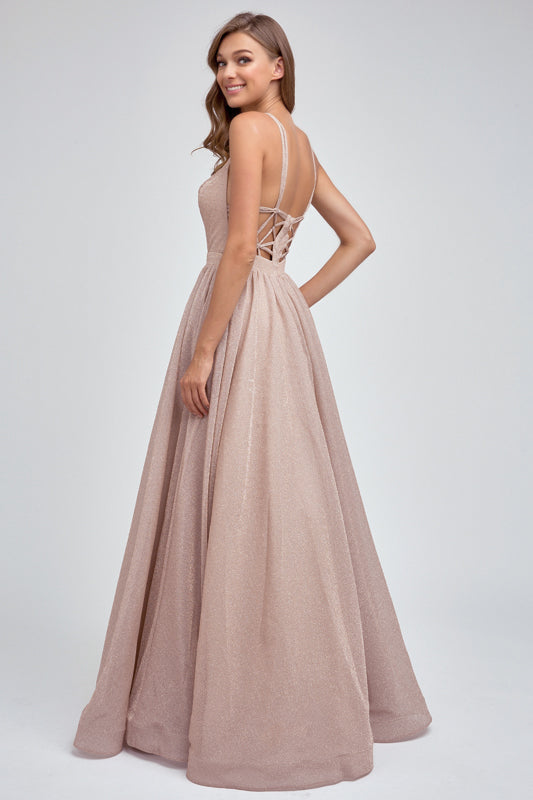 Plunging V-Neck Glitter A-Line Long Prom Dress JT201-Prom Dress-smcfashion.com