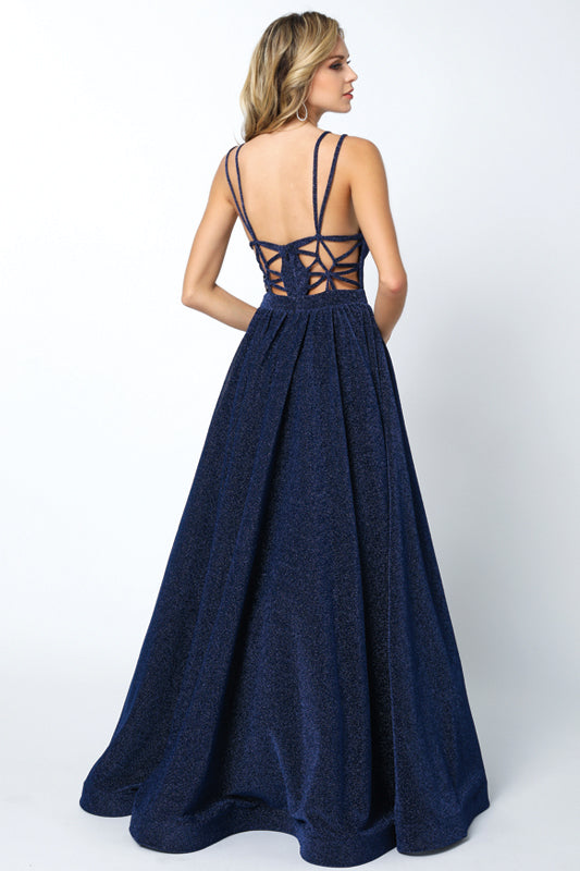 Plunging V-Neck Glitter A-Line Long Prom Dress JT201-Prom Dress-smcfashion.com