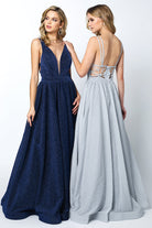 Plunging V-Neck Glitter A-Line Long Prom Dress JT201-Prom Dress-smcfashion.com
