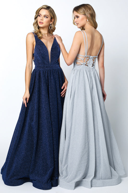 Plunging V-Neck Glitter A-Line Long Prom Dress JT201-Prom Dress-smcfashion.com