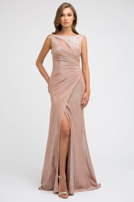 Faux Wrap Metallic Fitted Mermaid Long Prom Dress JT218-Prom Dress-smcfashion.com