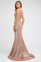 Faux Wrap Metallic Fitted Mermaid Long Prom Dress JT218-Prom Dress-smcfashion.com