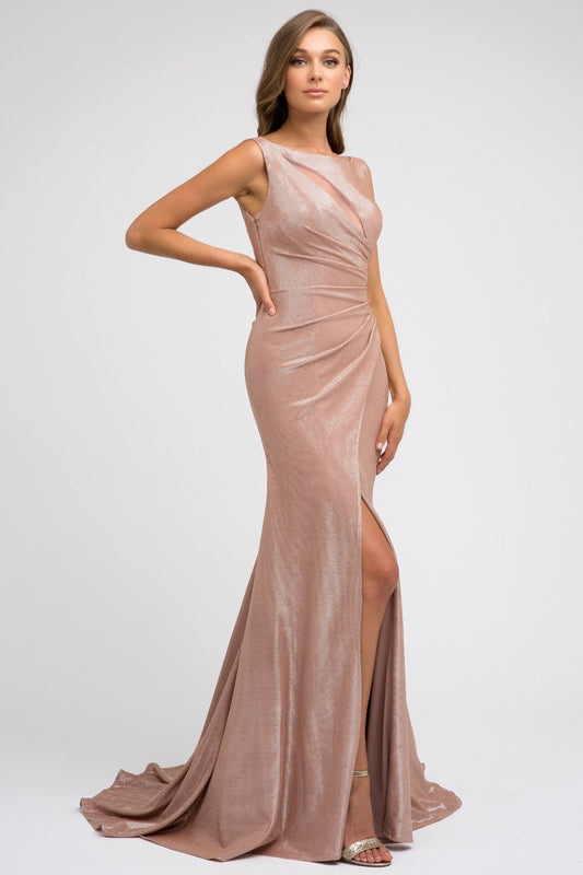 Faux Wrap Metallic Fitted Mermaid Long Prom Dress JT218-Prom Dress-smcfashion.com