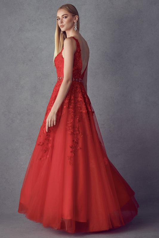 Embroidered Lace Embellished Jewel Waist Long Prom Dress JT224-Prom Dress-smcfashion.com