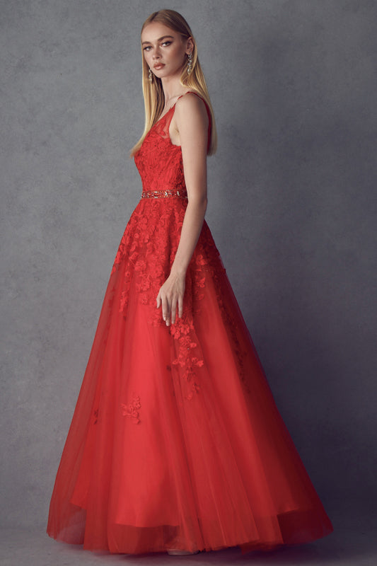 Embroidered Lace Embellished Jewel Waist Long Prom Dress JT224-Prom Dress-smcfashion.com